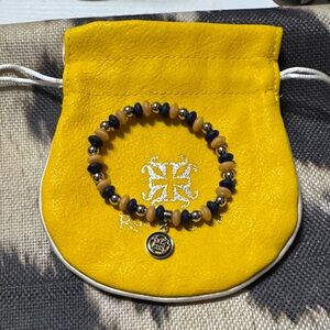 Yellow and Black Beaded Bracelet with Charm